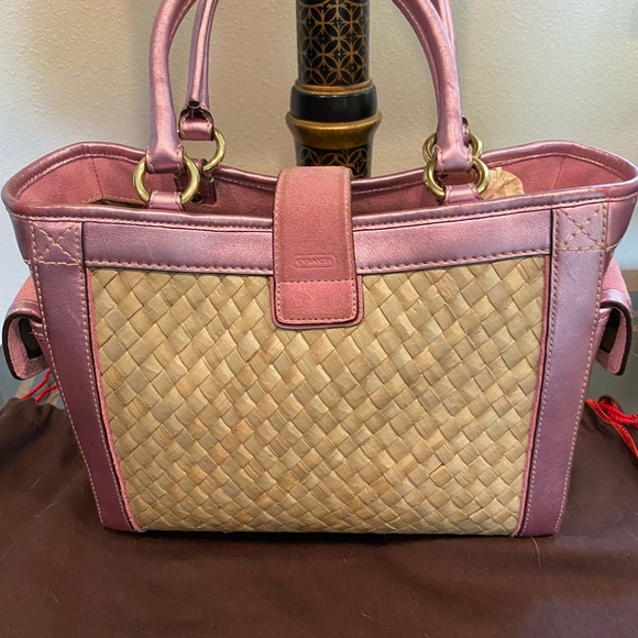 COACH STRAW/LEATHER HANDBAG PREOWNED Pink/tan - Picture 10 of 10